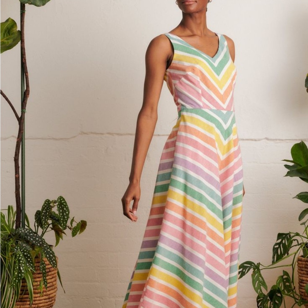 Women’s Emily & Fin Margot Over the Rainbow Striped Midi Dress, size 10